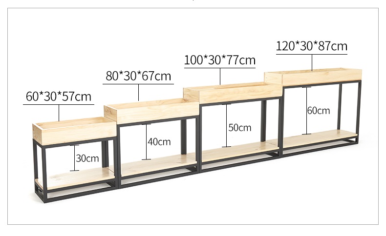 Thông số kích thước 4 loại kệ Kệ khung sắt hộc gỗ trồng cây GHZ-519