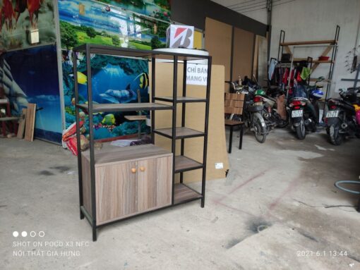 Kệ để lò vi sóng khung sắt có tủ gỗ GHTop-5117 – Màu MHG-450EV