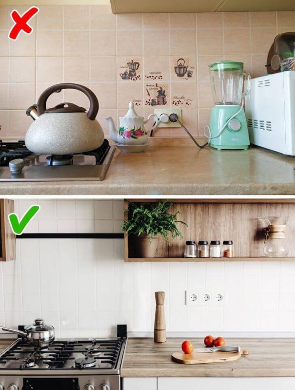 5 mẹo nhỏ giúp không gian nhà bếp trở nên gọn gàng và hiện đại 4 Nên lựa chọn những chiếc ổ cắm phù hợp với màu của gạch ốp bếp. Ảnh: Bright Side