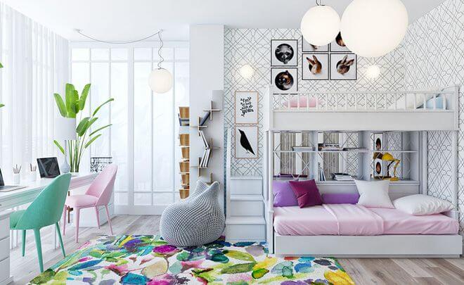 Chiêm ngưỡng không gian sống vừa đẹp vừa sang đến ngỡ ngàng của căn hộ nhỏ - Ảnh 6. Phòng ngủ của trẻ được trang trí với nhiều gam màu sắc rực rỡ đầy sức sống.
