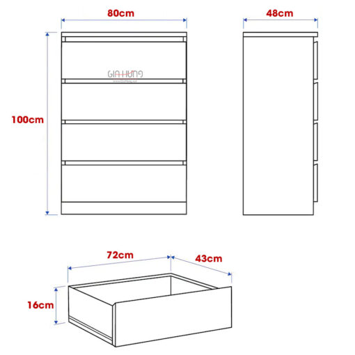 Tủ gỗ công nghiệp MDF chống ẩm 4 ngăn kéo màu trắng GHF-7347 - Hình ảnh 2