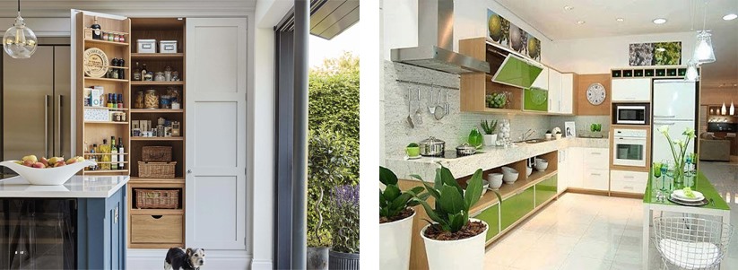 Ý tưởng thiết kế nhà bếp có bố cục khoa học, đẹp mắt 1 Cần có những không gian lưu trữ thiết bị làm bếp cồng kềnh. (Đồ họa: Trang Thiều)