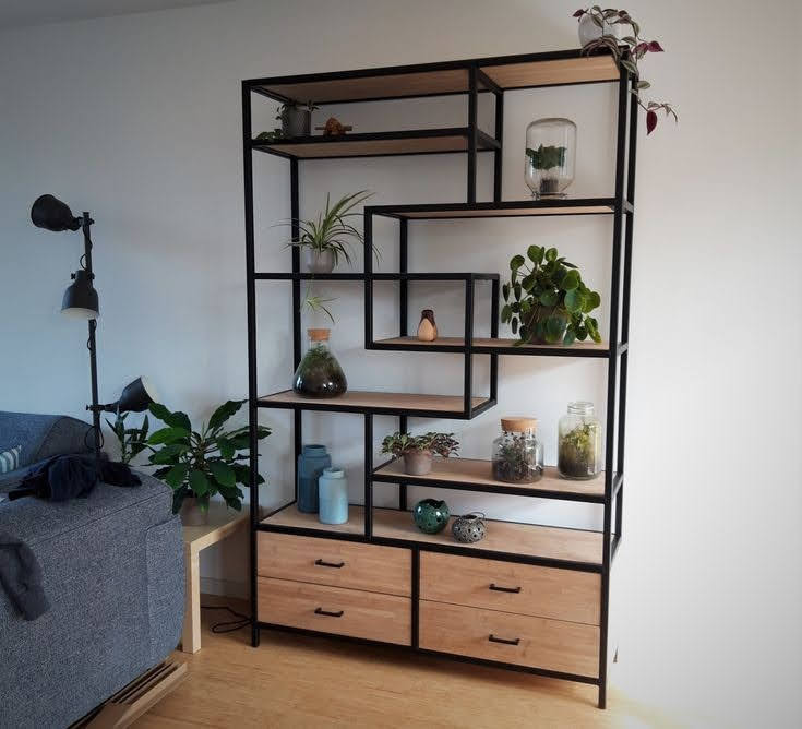 Kệ trang trí khung sắt mặt gỗ GHS-8371 3 Kệ trang trí khung sắt mặt gỗ GHS-8371