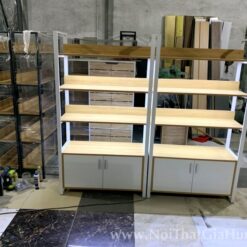 Kệ trưng bày sản phẩm khung sắt tủ gỗ MDF có gắn LED GHS-9533
