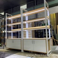 Kệ trưng bày sản phẩm khung sắt tủ gỗ MDF có gắn LED GHS-9533